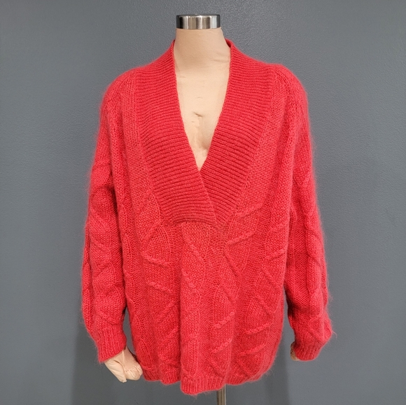 Vtg Robinson's coral oversized mohair blend sweater L - Picture 1 of 8